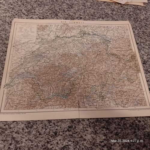 Mapa De Suiza 24x30cm Impreso En Alemania, 1896