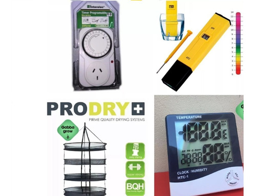 Prodry Red Secado Garden Highpro + Reloj Higrometro Htc-1 + Interelec Timer + Medidor Ph Digital Gabba Grow Olivos
