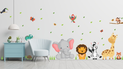 Imagen 1 de 3 de Vinilo Infantil Animales De La Selva Plancha 1mt X 60cm