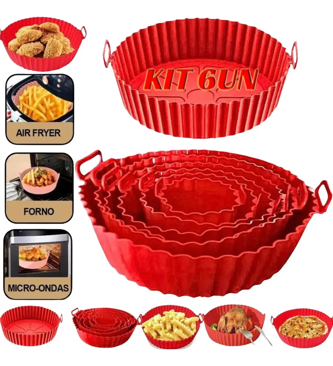 Kit 6 Forma Cesto De Silicone Para Air Fryer Antiaderente