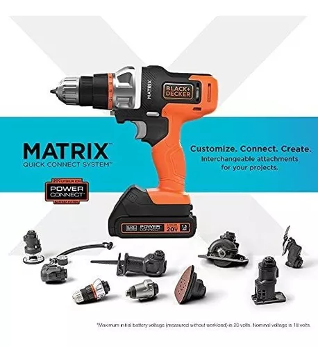 Taladro Matrix Black and Decker MTX20K4-B3 3/8: Taladro con 3 Cabezales  Intercambiables y Linterna. Potente y Compacto para Proyectos del Hoga