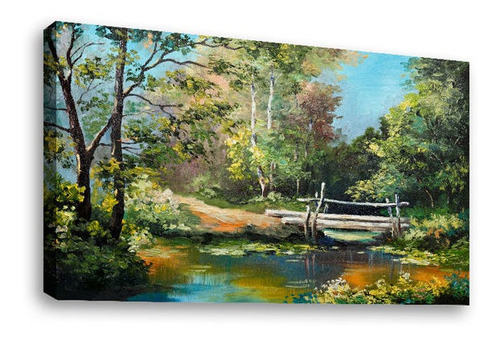 Cuadro Decorativo Canvas Moderno Bosque Verde Y Lago Pintura
