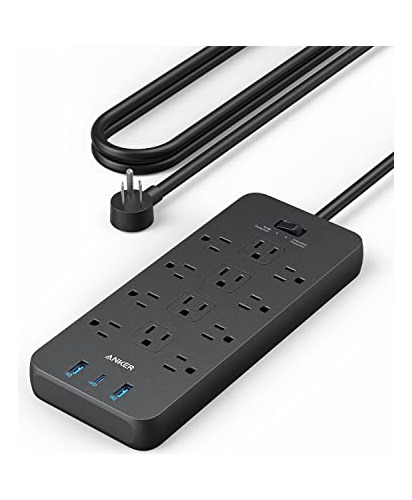 Regleta De Alimentacion 12 Tomas 3 Puertos Usb Color Negro