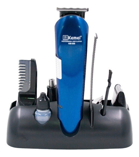 Máquina De Barbear E Aparar Pelos Kit 8 Em 1 Kemei Km-550 Cor Azul 110v/220v