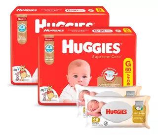 Huggies Supreme Care G X 2 + Toallas Oleo Calcareo 80 X 2