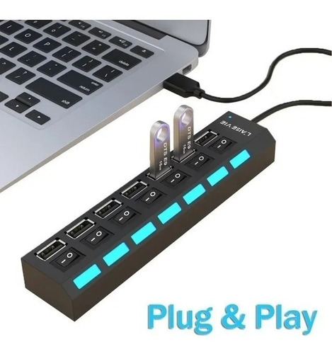 Cable Adaptador Hub Usb 2.0 De 7 Puertos Con Interruptor Luz