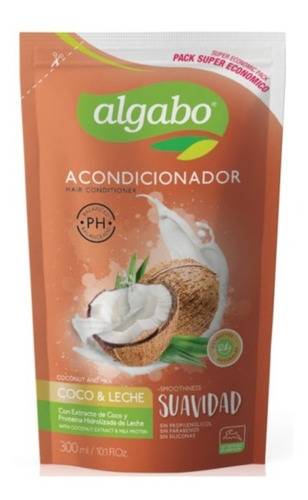 12 Acondicionadores Suavidad Algabo Coco Y Leche X 300 Ml