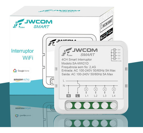 Interruptor Mini Inteligente Relé 4 Canais Wifi Tuya Smart