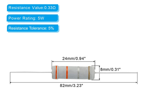 10 Resistencias 0.33 Ohm Resistor Película Óxido Metal 5w 5%