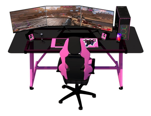 Escritorio Gamer Pro Z Pink Vidrio Pc Computadora 1.5m X L