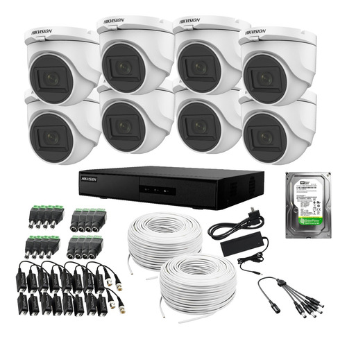 Kit Dvr Hikvision 8 Camaras 2mp Turret + Disco Cctv Segurida