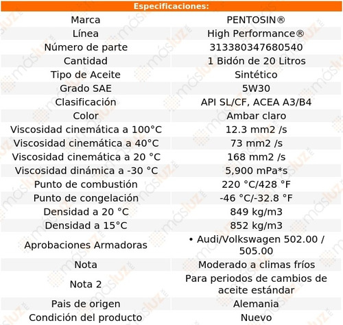 20 Lts Aceite De Motor 5w30 850 L5 2.3l 94/97