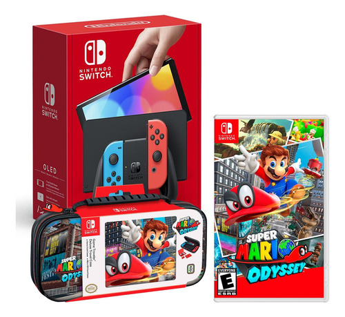 Nintendo Switch Oled Neon + Mario Odyssey + Estuche Odyssey