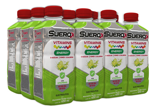 SUEROX Vitamins Energy Sabor Manzana Verde y Limón 630ml 12 pack