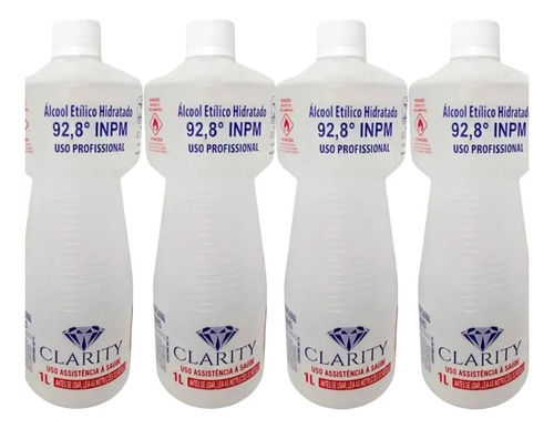 Kit 4und Álcool Etílico Hidratado 92% Bactericida 1 Litro 1l