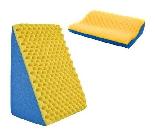 Kit Dor Nas Costas Triangular + Travesseiro Cervical Dores Cor Azul/Amarelo