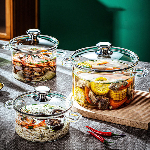 Olla De Vidrio Para Estufa Con Tapa, Utensilios De 1.3l