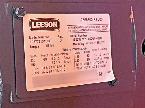 Leeson 1087721011qg Coupler Brake For 182t/184t 17558300 Aah