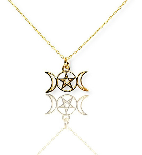 Collar Triple Luna Diosa Wicca Chapa Oro 24k Joyeria Espirit