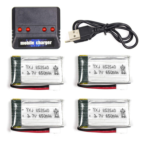 Cheerwing Cargador 4 En 1 Y 4 Unids 3.7v 650mah Batería Li.