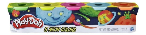 Brinquedo Massinha De Modelar 5 Neon Colors Play Doh 5 Potes Cor Colorido