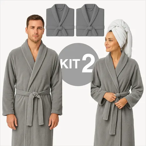 Kit  2 Roupões Feminino/Masculino Adulto Microfibra Quentinho