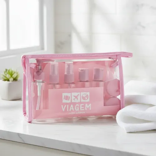 Kit De Frascos Para Viagem 10 Creme Cosméticos Shampoo Cor Rosa-claro