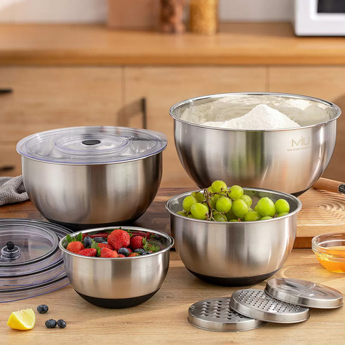 Miu Tazones Para Mezclar Con Tapas De Acero Inoxidable 11 Pz