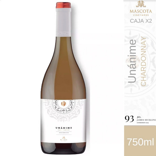 Vino Unánime Blanco Chardonnay Mascota Vineyards - Caja X2