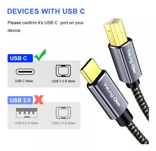 Cable Usb Tipo C A Usb 2.0 Tipo B Midi Audio Impresoras