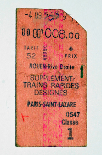 Ticket, Boleto De Tren Rápido Francés, Primera Clase 1955