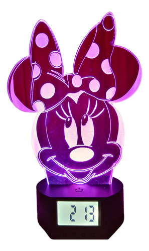 Minnie Mouse Lámpara Led 3d Reloj Alarma 