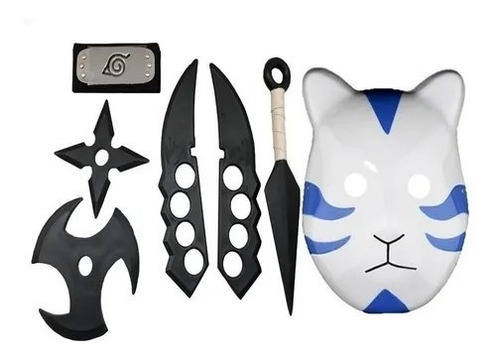 Kit Naruto Kunai+cuchillas+shuriken+anbu Mask+vincha Azul