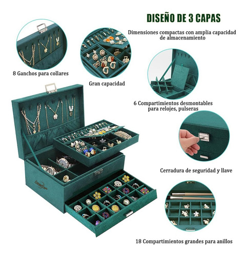 Joyero Organizador De Joyas 2 Niveles Con Cajon Y Llave