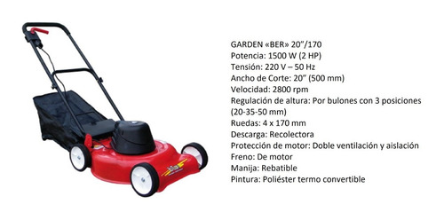 Imagen 2 de 3 de Cortadora De Césped Eléctrica Bta 20 Pulgada 1500w Con Bolsa