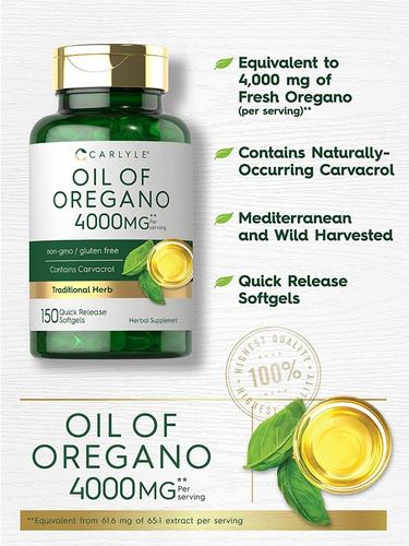 Aceite De Orégano 4000mg Potencia Máxima 150 Cápsulas Sabor Sin sabor
