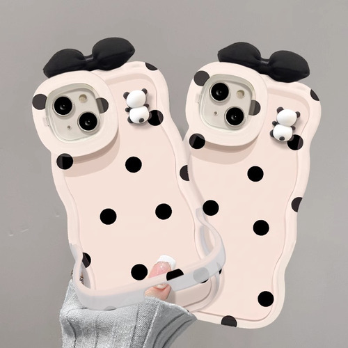 Fundas Para iPhone 3d Panda Bowknot 15 14 Pro Con Doble Soporte De 13 Pulgadas