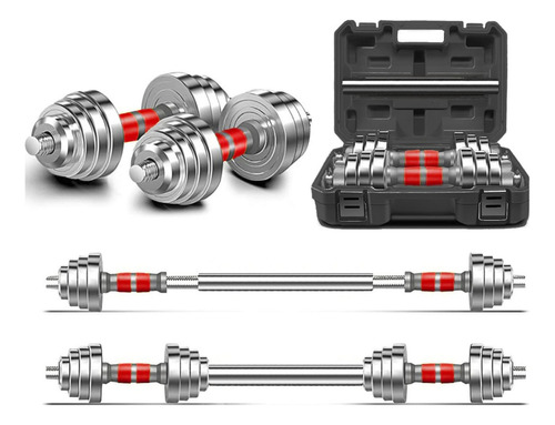 Set Mancuernas De Metal Cromadas 20 Kg Con Barra