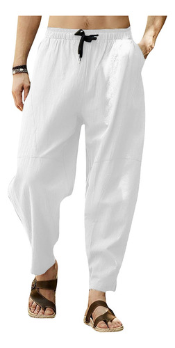 Pantalón Corto Para Hombre, Color Liso Y Cordón De Lino, Est