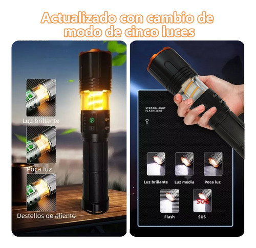 10000lm Linterna Zoom Recargable Alta Potencia Cob Camping