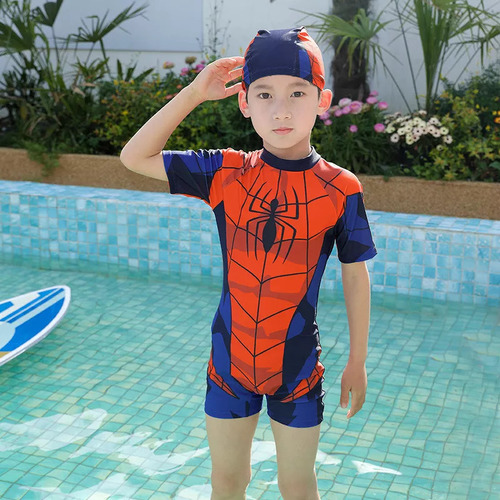 N Traje De Baño Q Spiderman Para Niños, Con Protección