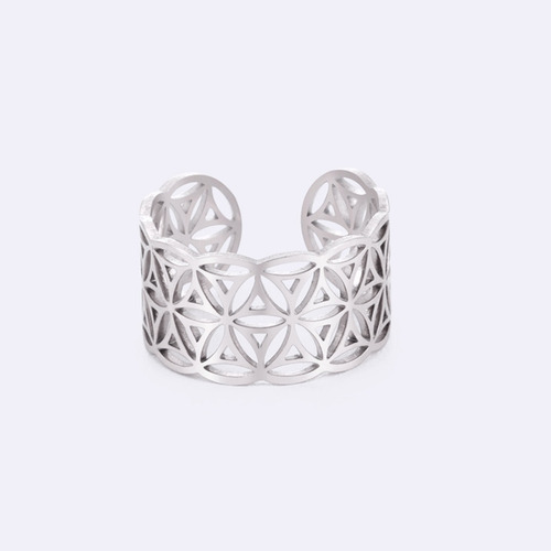 Imagen 10 de 10 de Anillo Flor De La Vida Amuleto Amor Proteccion Acero Plata