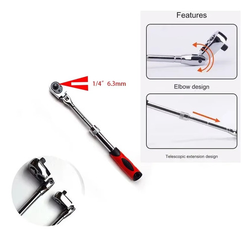 Chave De Catraca Retrátil De Aço Carbono 3/8 De 72 Dentes Au