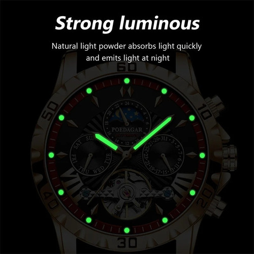 1410 Reloj Mecánico Luminoso En Acero Inoxidable