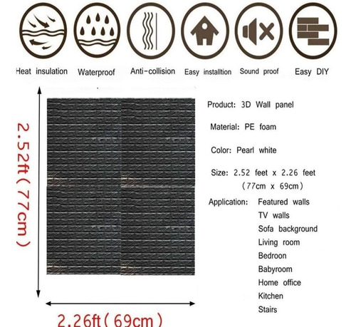 Imagem 2 de 6 de Papel De Parede Painel 3d Tijolo Preto Tijolinho Auto Adesiv