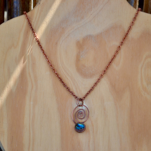Collar Espiral Piedra Preciosa Labradorita, Cobre, Cod1