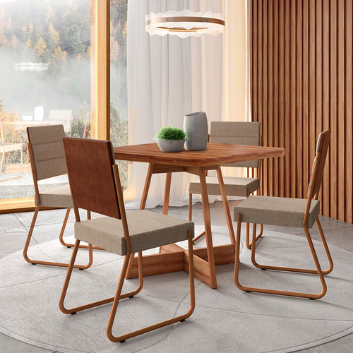 Conjunto Sala Jantar 4 Cadeiras Charlotte Carraro Nogal Rose