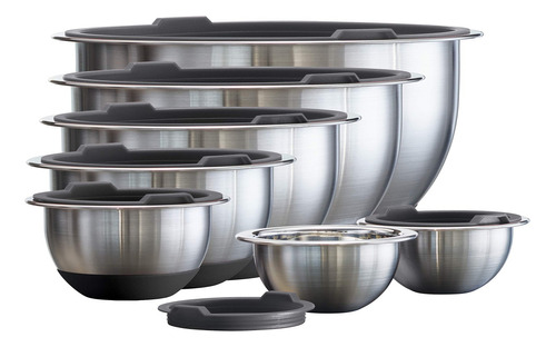 Set 14pzs Tazones De Mezcla Bowl Acero Inox C/ Tapa P Cocina