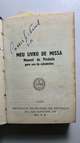 Meu Livro De Missa Manual De Piedade Para Uso De Estudantes (Usado)
