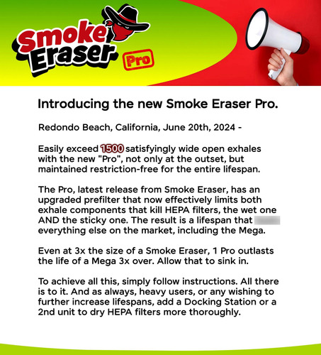 Smoke Eraser Pros 3000 Exhalaciones Prefiltros Mejorados